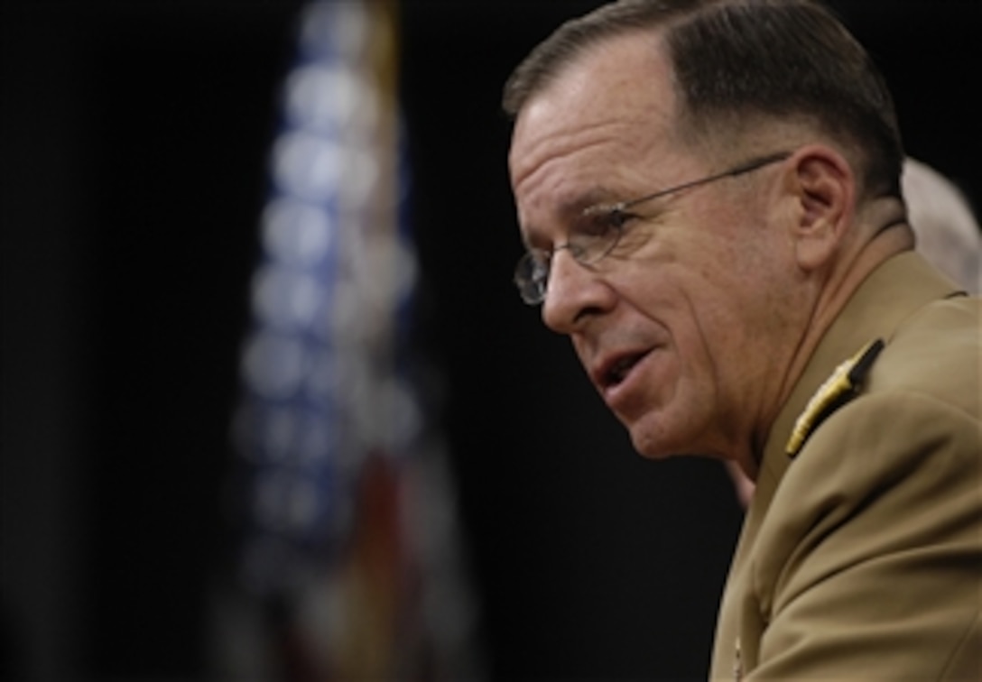 Chairman of the Joint Chiefs of Staff Adm. Michael Mullen, U.S. Navy, and Secretary of Defense Robert M. Gates conduct a press briefing where they announce Army Lt. Gen. Stanley McChrystal is to replace Army Gen. David D. McKierna as commander of NATO's International Security Assistance Force and U.S. forces in Afghanistan in the Pentagon on May 11, 2009.  