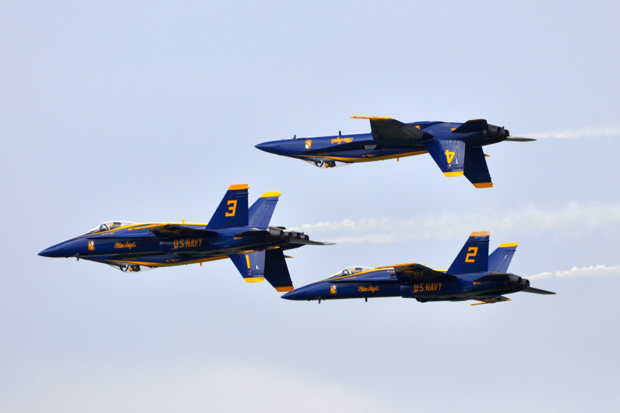 The Blue Angels perform for the crowds at the Defenders of Liberty Air Show 2009, at Barksdale Air Force Base, La., May 9. The Blue Angels serve as positive role models and goodwill ambassadors for the U.S. navy and Marine Corps. (US Air Force photo/Tech. Sgt. Jeff Walston)