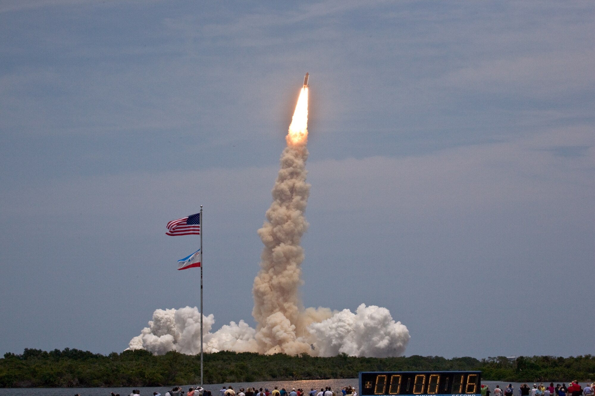 The U.S. Air Force's 45th Space Wing provided flawless Eastern Range support for NASA's successful launch of Space Shuttle Atlantis today. The launch occurred at 2:01 p.m. (EDT) from Space Launch Complex 39A at Kennedy Space Center.

"The 45th Space Wing is pleased to participate with NASA and our mission partners to launch Atlantis and bring increased capability and longevity to the Hubble Space Telescope," said Brig. Gen. Edward L. Bolton, Jr., 45th Space Wing commander.

"The 45th Space Wing is proud to participate with NASA in its missions to explore the universe. Mission success will allow Hubble to continue providing cutting-edge science for another five years."

The crew of Space Shuttle Atlantis will make the fourth and final shuttle visit to service NASA's Hubble Space Telescope. (NASA photo/Fletcher Hildreth)
