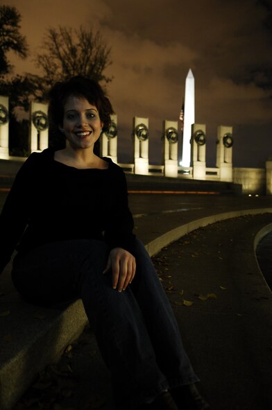 WASHINGTON -- 2nd Lt. Kidron B. Vestal, deputy chief of public affairs at Minot Air Force Base, visits the World War II Memorial in Washington D.C., December 2008. (U.S. Air Force photo by 2nd Lt. Kidron B. Vestal)