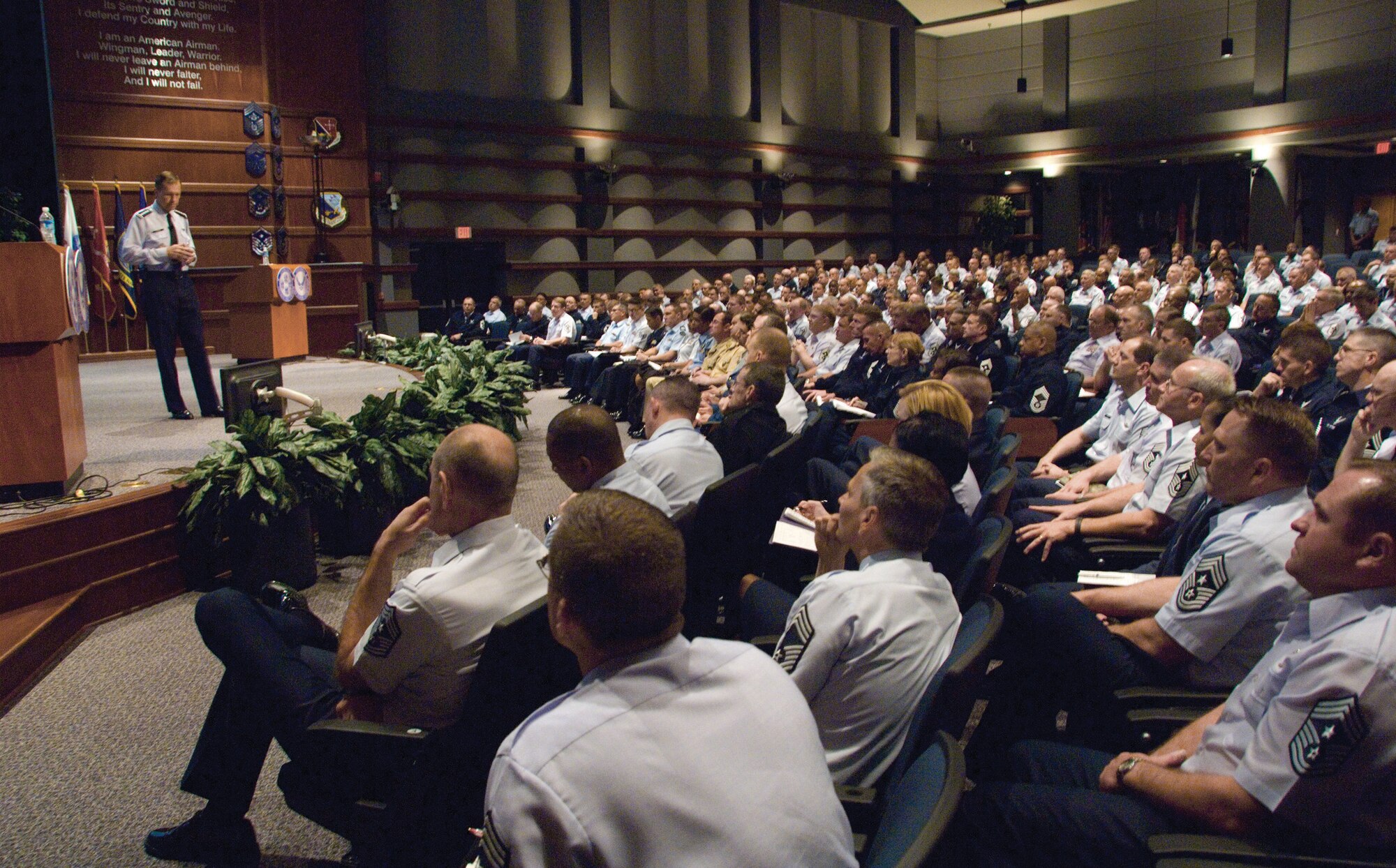 Air Force Vice Chief of Staff Gen. William M. Fraser III addresses attendees of the Senior Enlisted Leader Summit May 6 at the Senior NCO Academy auditorium at Maxwell Air Force Base's Gunter Annex, Ala. (U.S. Air Force photo/Melanie Rodgers Cox) 
