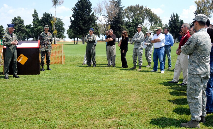 Col. Philip McDaniel, 39th Air Base Wing commander, speaks to the crowd gathered about the “construct waste water reuse irrigation system” project at the opening ceremony at Incirlik’s Hodja Lake Golf Course May 8, 2009 at Incirlik Air Base, Turkey. The purpose of the project is the reuse of treated water for the golf course’s irrigation, to replace the currently used potable water, which is supplied from on and off-base wells. This will save energy and money, reducing the potable water demand. The new irrigation system will cover the fairways, tees, greens, internal and external rough areas and driving range.  (U.S. Air Force photo/Airman 1st Class Amber Russell)