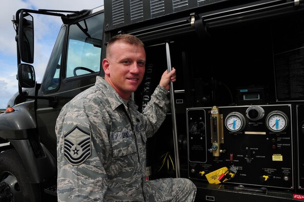 ANDERSEN AIR FORCE BASE, Guam -- Master Sgt. David Laun, 36th Logistics
Readiness Squadron fuels operations section chief, prepares to inspect a
R-11 Refueling Unit May 5. Sergeant Laun recently received the Senior
Noncommissioned Officer of the Quarter Award. (U.S. Air Force photo by
Master Sgt. Carrie Hinson, 36th Wing Public Affairs)