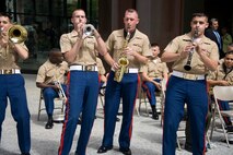 Members of the Marine Corps Air Ground Combat Center Band perform during the Marine Week Dedication Ceremony May 11.::r::::n::
