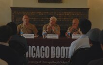Brig. Gen. David Reist, Lt. Gen. John Bergman and Brig. Gen. Melvin Spiese address University of Chicago Booth School of Business students during a visit to the school May 12 as part of Marine Week 2009. All three generals answered questions about changes they have seen in the Marine Corps throughout their careers and how a civilian might be able to apply Marine leadership concepts in their businesses.