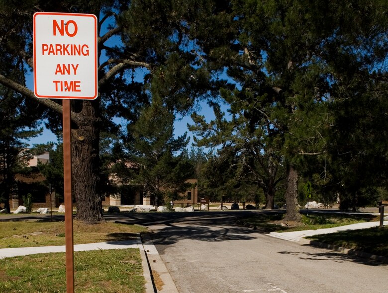 VANDENBERG AIR FORCE BASE, Calif.-- Parking is now prohibited at any time on the entry and exit ways across the street from the Vandenberg Fitness Center. Visitors may park in the parking lots at the Outdoor Recreation Center, gym annex or Airman and Family Readiness Center. (U.S. Air Force photo / Senior Airman Christopher Hubenthal)