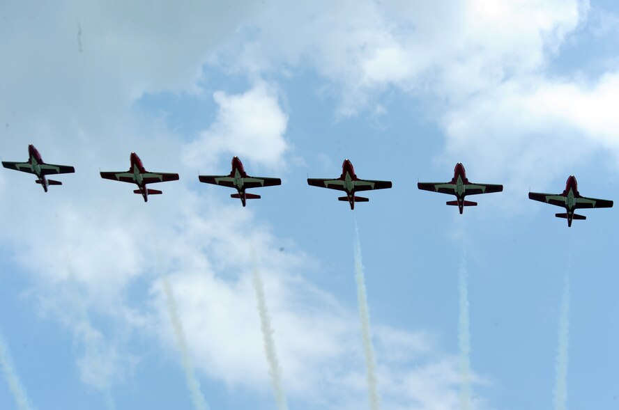 The Canadian Forces Snowbirds perform during the 2009 Defenders of Liberty Air show May 9. As ambassadors for Canada, the Snowbirds mission is to demonstrate the skill, professionalism and teamwork of the men and women of the Canadian Forces. (U.S. Air Force photo by Airman 1st Class Brittany Y. Bateman)