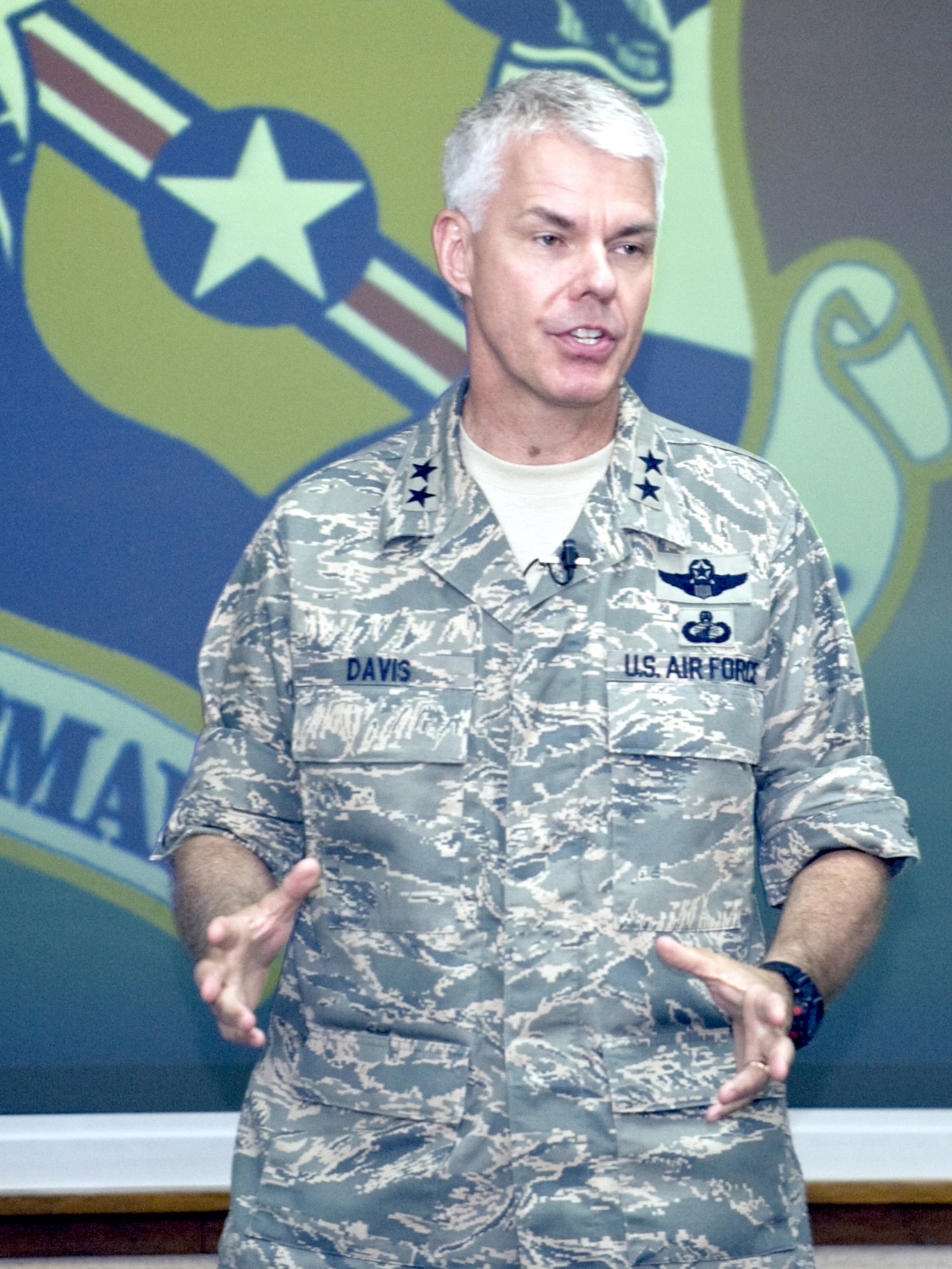 EGLIN AIR FORCE BASE, Fla. - Maj. Gen. Richard Davis, Air Armament Center commander, speaks to Airmen at the annual 101 Days of Summer campaign May 12 at the base theater. The safety campaign is designed to provide tips to keep Airmen and their loved ones safe during the summer months when more accidents occur. (Photo by Craig McDonnell/U.S. Air Force)