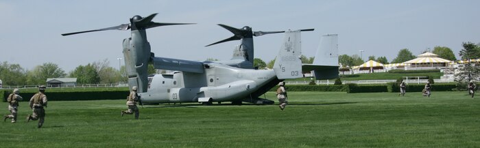 On May 12, 2009, Marines participated in a mock raid at Arlington Park outside of Chicago as part of Marine Week.