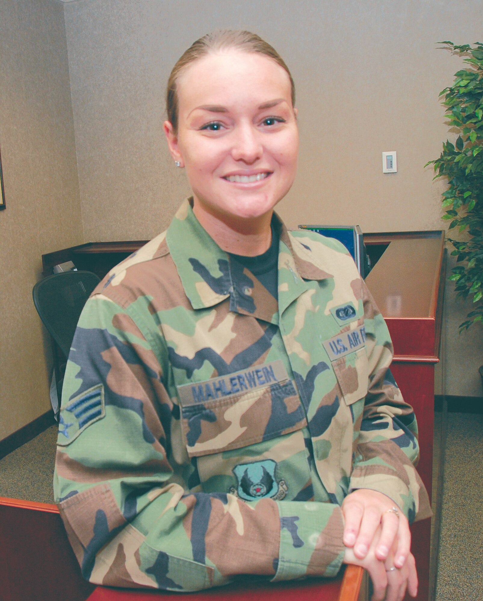 Senior Airman Misty Mahlerwein of the 78th Air Base Wing headquarters is heading to Hill Air Force Base in Utah for the training camp to try out for the Air Force women's volleyball team. U. S. Air Force photo by Sue Sapp