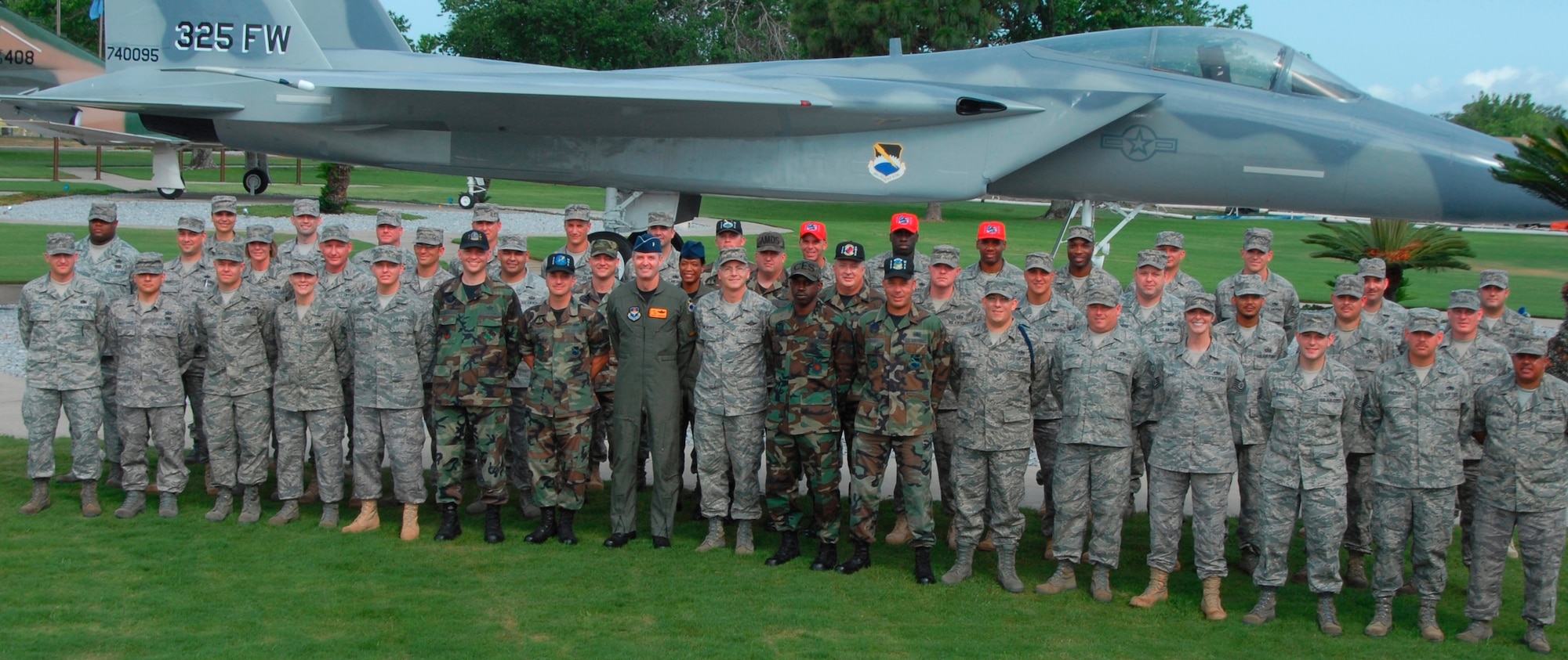 Team Tyndall’s newest Master Sergeants gather with Brig. Gen. Darryl Roberson, 325th Fighter Wing commander, to honor their promotion May 14.  (U.S. Air Force photo/Robin Walters) 