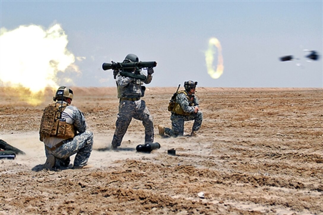 A U.S. Army Special Forces soldier fires a Carl Gustav rocket, also known by soldiers as the "Gustav," during a training exercise conducted in the southern city of Basrah, Iraq, May 2, 2009. The soldiers are assigned to Special Operations Task Force Central.