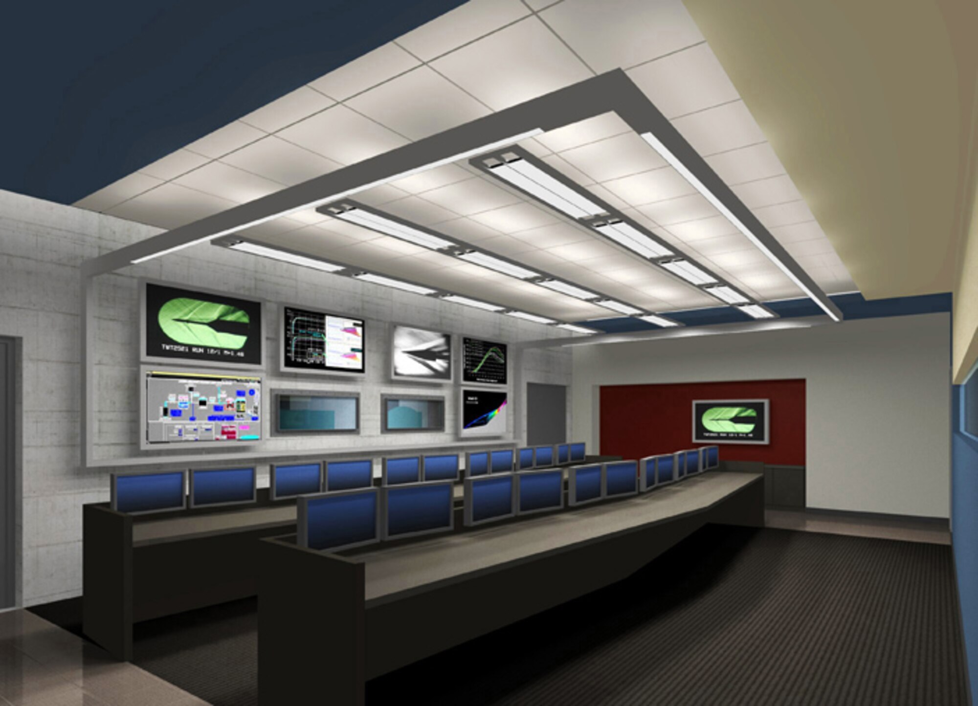 Pictured is an artist’s concept of the new test control room at Arnold Engineering Development Center’s (AEDC) Hypervelocity Tunnel 9 in Silver Spring, Md. 

The renovation project began in late 2008 as part of the planned maintenance cycle for the facility. According to Tunnel 9 Site Director Dan Marren, the physical room, including all heating, ventilation and air conditioning and power utilities, are in place and ready for moving in the heavy equipment and control computers. The coming tasks will include fitting out the room itself, hooking up the computers and verifying the operation through careful and sequential steps. Testing of the electrical connections is ongoing prior to pressurization of the test section and the initial ‘return-to-service’ tunnel runs. He said that process is slow and deliberate. The team working the project begins with low pressure and temperature and increase to flight-type conditions (high pressure and temperature). (Illustration provided)