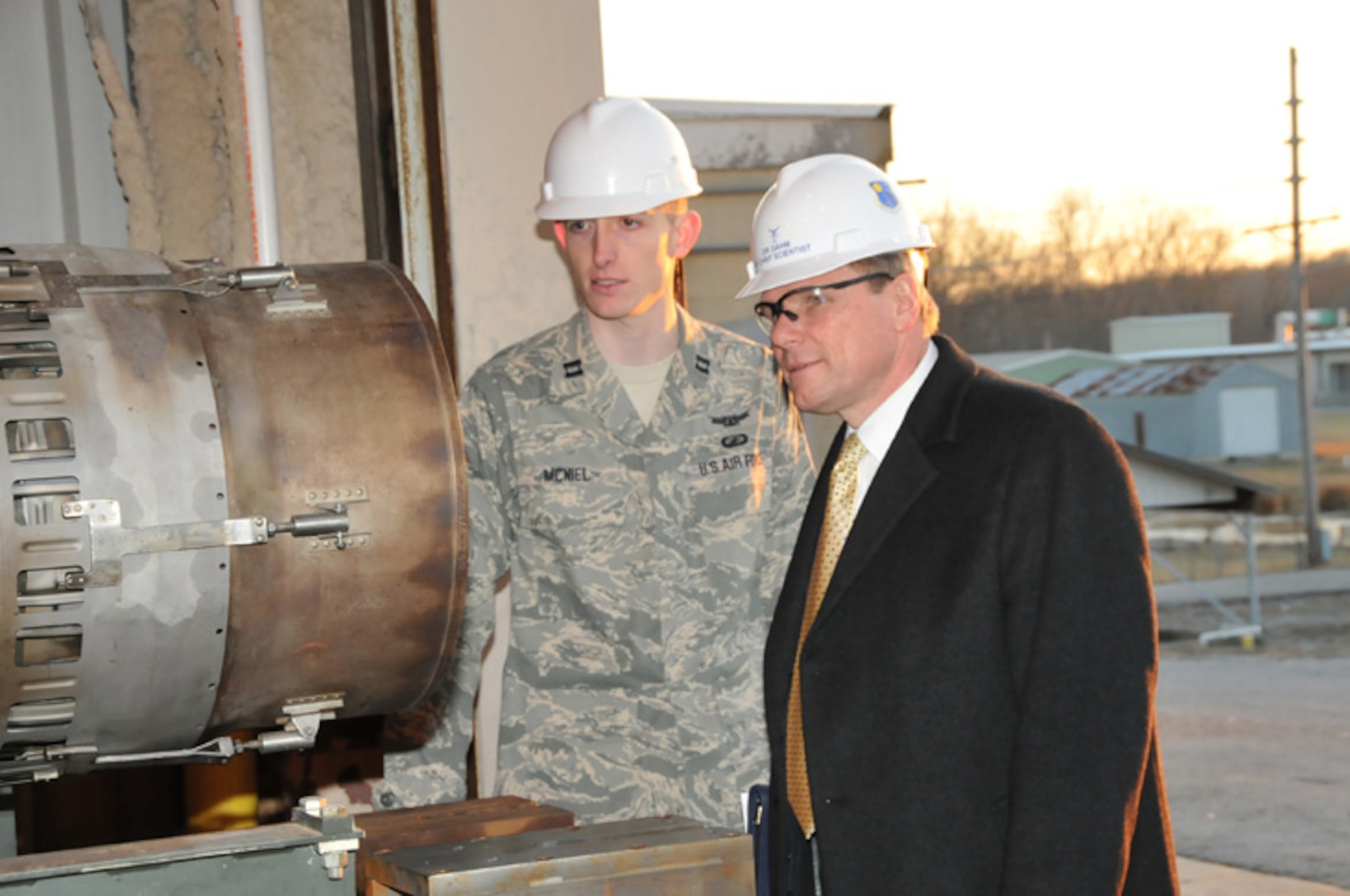 In February, Capt. Chuck McNiel, an aeropropulsion test technology program lead with Arnold Engineering Development Center’s (AEDC) 649th Test Systems Squadron, showed Air Force Chief Scientist Dr. Werner Dahm the J85 engine being used to test instrumentation at the Propulsion Research Facility on the campus of UTSI. Captain McNiel is the first AEDC military member to be selected for Test Pilot School since Captain Carmen Evans left for the school in 2005. Captain McNiel’s class will have 10 pilots, 10 engineers and two navigators.  While at the school, he will fly in numerous trainer, fighter, bomber and other types of aircraft learning experimental test techniques in preparation for conducting flight tests on new and legacy Air Force aircraft. (Photo by David Housch)