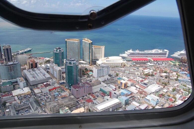 A picture of Port of Spain, Trinidad, taken from a helicopter at 2,000 feet. (US Air Force Photo courtesy of Capt. Jason Rooks)