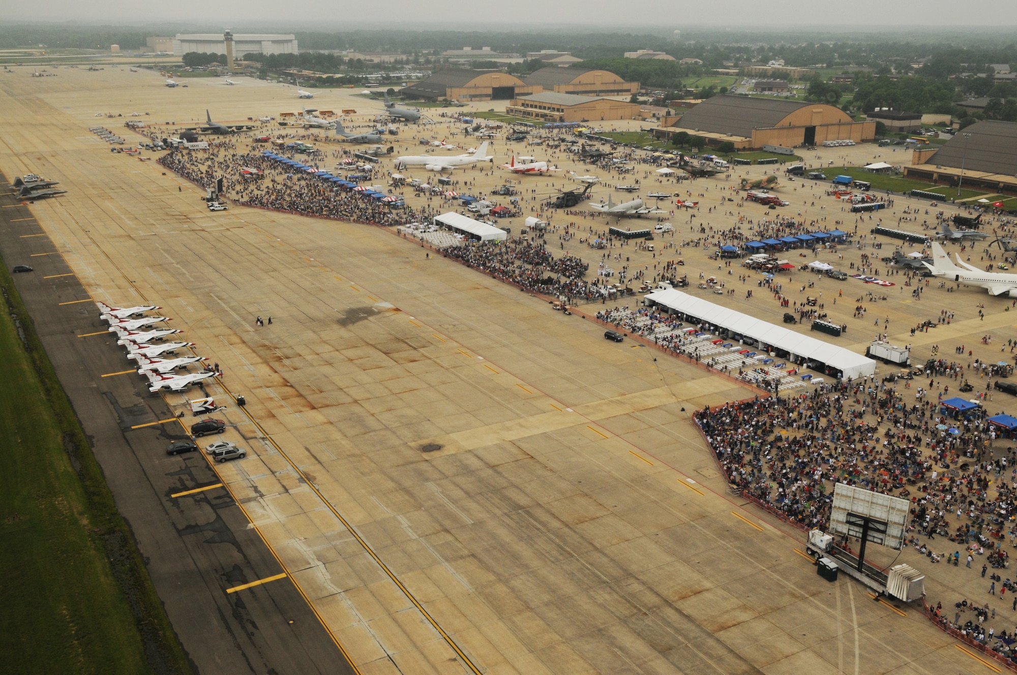 An aerial view of the U.S. Air Force Thunderbirds parked on the flightline during the Joint Service Open House May 16 at Andrews Air Force Base, Md. The three-day air show offered local community members a closer look at the advanced capabilities of the military services. (U.S. Air Force photo by Senior Airman Marleah Miller)