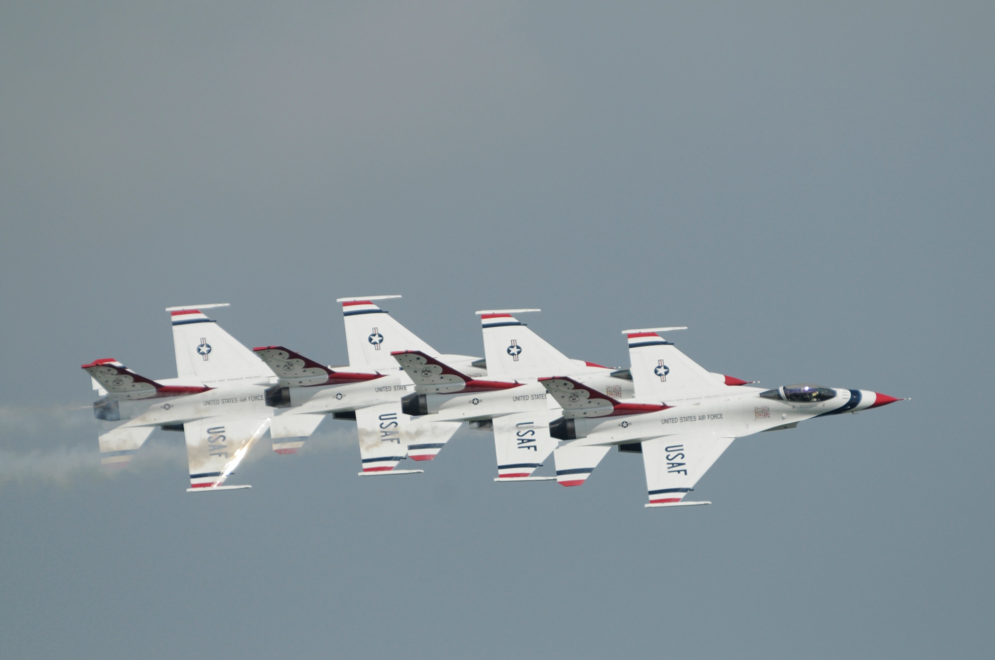 The U.S. Air Force Thunderbirds perform during the 2009 Joint Service Open House May 16 on Andrews Air Force Base, Md. The Thunderbirds perform about 70 shows in 35 different locations for more than 10 million people each year. JSOH offers an opportunity for service members to meet and thank the public for their support and to show them America's skilled military. (U.S. Air Force photo by Staff Sgt. Dan DeCook)