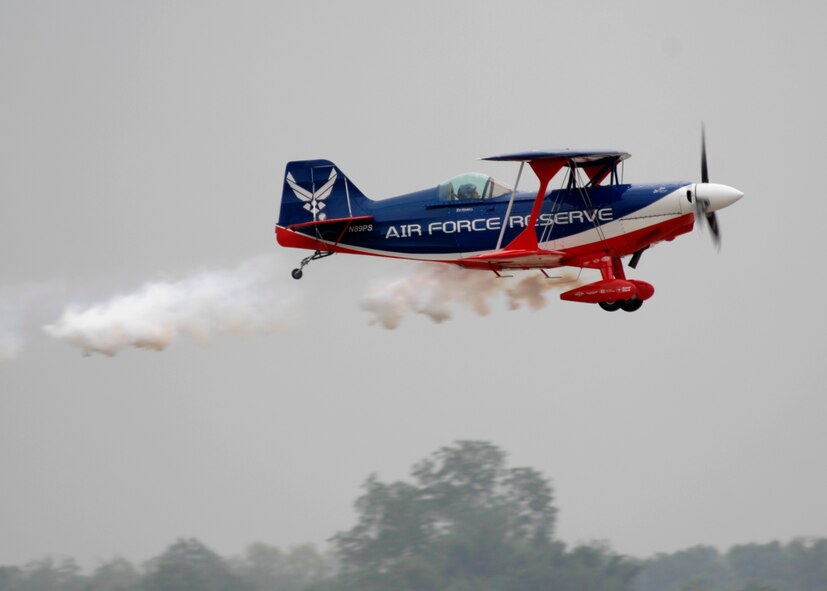 Ed Hamill performed aerial maneuvers for the 2009 Defenders of Liberty Air Show crowd in his aircraft Dream Machine May 9. The Dream Machine is a factory built biplane designed and first built by Curtis Pitts over fifty years ago. (U.S. Air Force Photo by Trina R Jeanjacques) (Released)