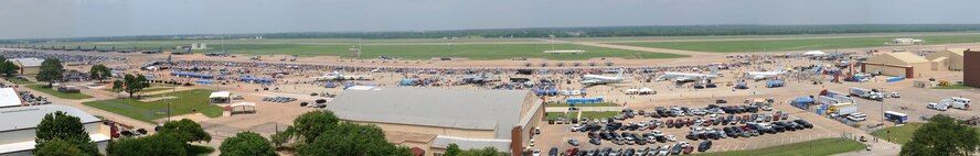 An overview of the Barksdale Defenders of Liberty Air Show, May 9.  The show featured the U.S. Navy Blue Angels, Canadian Forces Snowbirds, and a Mother's Day concert by Aaron Tippin. (U.S. Air Force photo by Tech. Sgt. Laura K. Deckman)(Released)