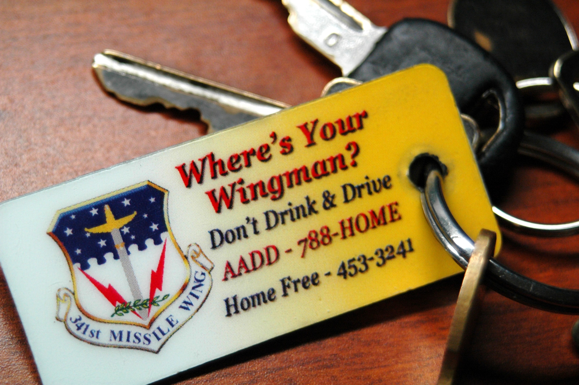 341st Missile Wing AADD key chain. When Airmen's primarary transportation plans fail, AADD provides an alternative safe ride home. (U.S. Air Force photo/Senior Airman Dillon White)