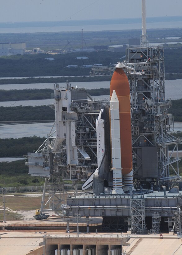 SEYMOUR JOHNSON AIR FORCE BASE, N.C. -- The Space Shuttle Atlantis waits for lift-off on May 11 at Kennedy Space Center. Tech. Sgt. Gillian Albro, a Reservist with the 916th Air Refueling Wing, supported the 920th Rescue Wing at Patrick Air Force Base during the shuttle launch. (U.S. Air Force photo by Tech. Sgt. Gillian Albro)