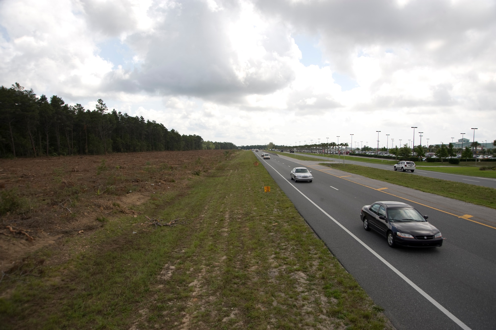 Jackson Guard’s forestry section is clearing approximately 30 acres of trees around the Hwy 123/SR 85 interchange near the Northwest Florida Regional Airport to make room for the construction of a flyover. Eglin granted an easement to the Florida Department of Transportation to upgrade the interchange as part of the President’s federal stimulus program.  Team Eglin members from the 96th Civil Engineer Group worked closely with state representatives to get the easement through the arduous out grant process in time to meet stimulus program deadlines.  Construction is expected to begin this summer.  (U.S. Air Force photo/Greg Murray.)