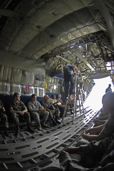 Members of the Navy Flight Demonstration Squadron, Blue Angels, and passengers experience zero-gravity during the Fat Albert flight May 9 at the 2009 Defenders of Liberty Air Show. Thirty-two individuals were allowed to join the Angels on the flight. (U.S. Air Force Photo by Senior Airman Alyssa C. Miles)(RELEASED)