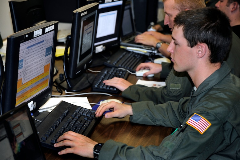 Cadet 4th Class Christopher Shields monitors intrusions into an Air Force Academy cadet-operated network during a Cyber-Defense Exercise April 24. Cadets spent four days defending their systems from personnel working for the National Security Agency's Information Assurance Directorate. (U.S. Air Force photo)