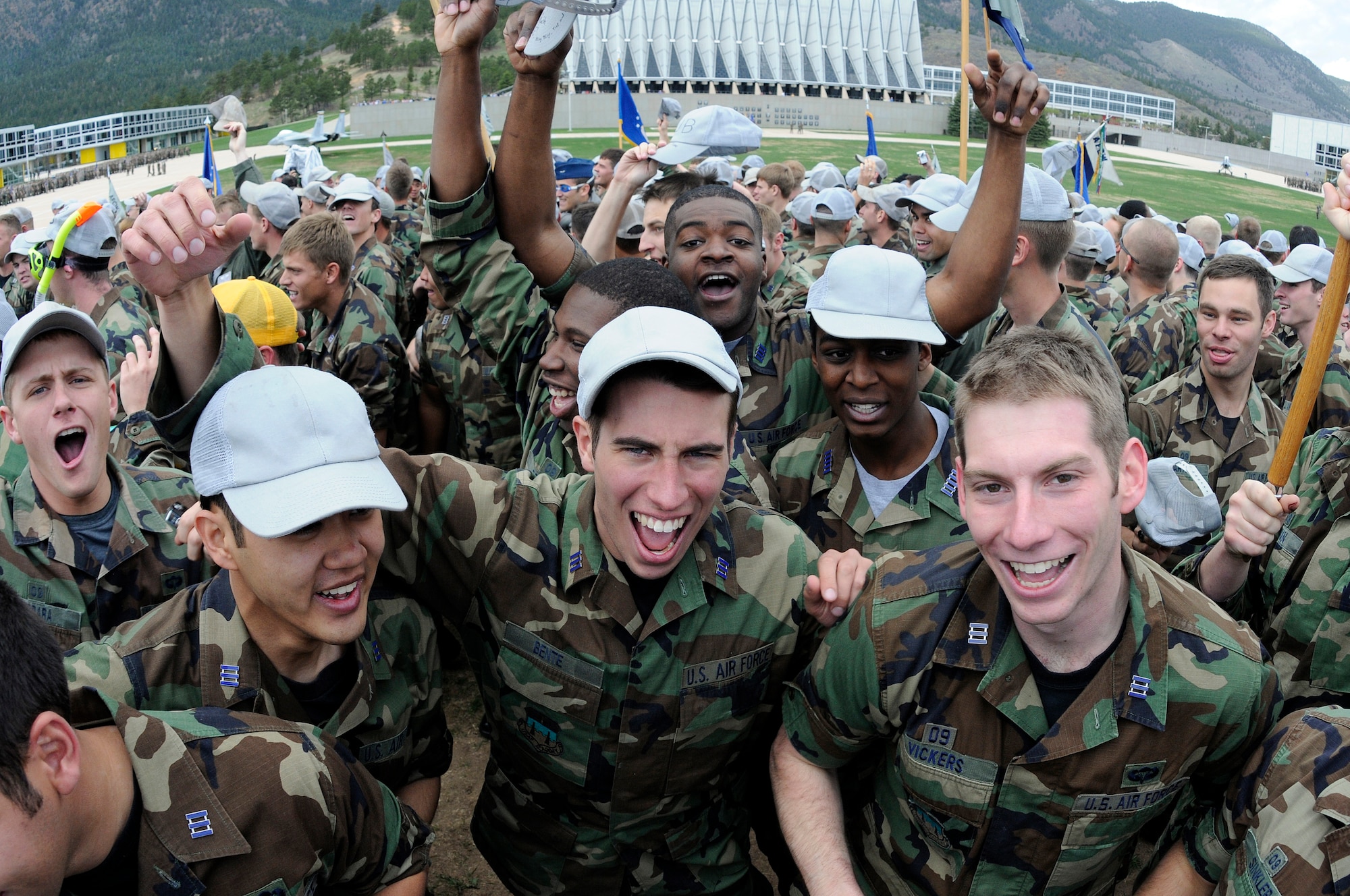 Class of 2009 cadets celebrate their last day of academic classes after "taking the hill" in the Cadet Area of the U.S. Air Force Academy May 8. Graduation is scheduled for May 27. (U.S. Air Force photo/Mike Kaplan)