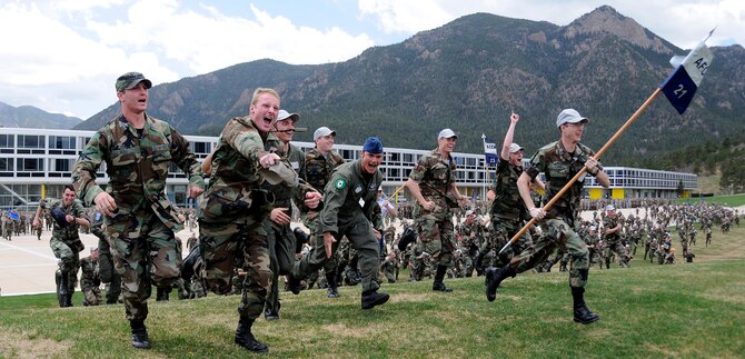 Class of 2009 cadets follow Academy tradition by "taking the hill" May 8 to signify their last day of academic classes. Graduation, scheduled for May 27, will feature Vice President Joseph Biden as guest speaker and an aerial demonstration by the Thunderbirds. (U.S. Air Force photo/Mike Kaplan)