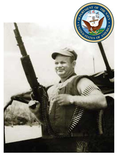 Boatswain's Mate First Class James Williams stands aboard River Patrol Boat 105 in Vietnam. (Courtesy photo) 
