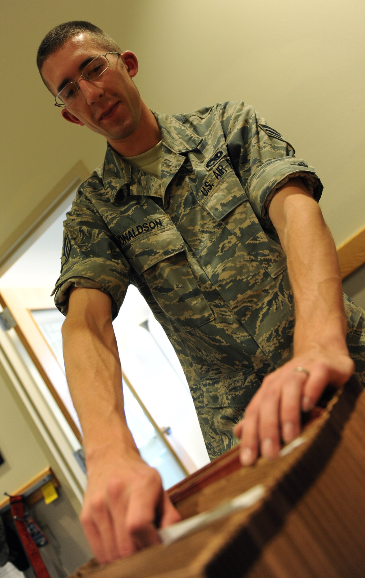MOUNTAIN HOME AIR FORCE BASE, Idaho -- Senior Airman Nathan Donaldson serves as the 366th Maintenance Operations Squadron maintenance scheduler. (U.S. Air Force photo/ Airman 1st Class Renishia Richardson)