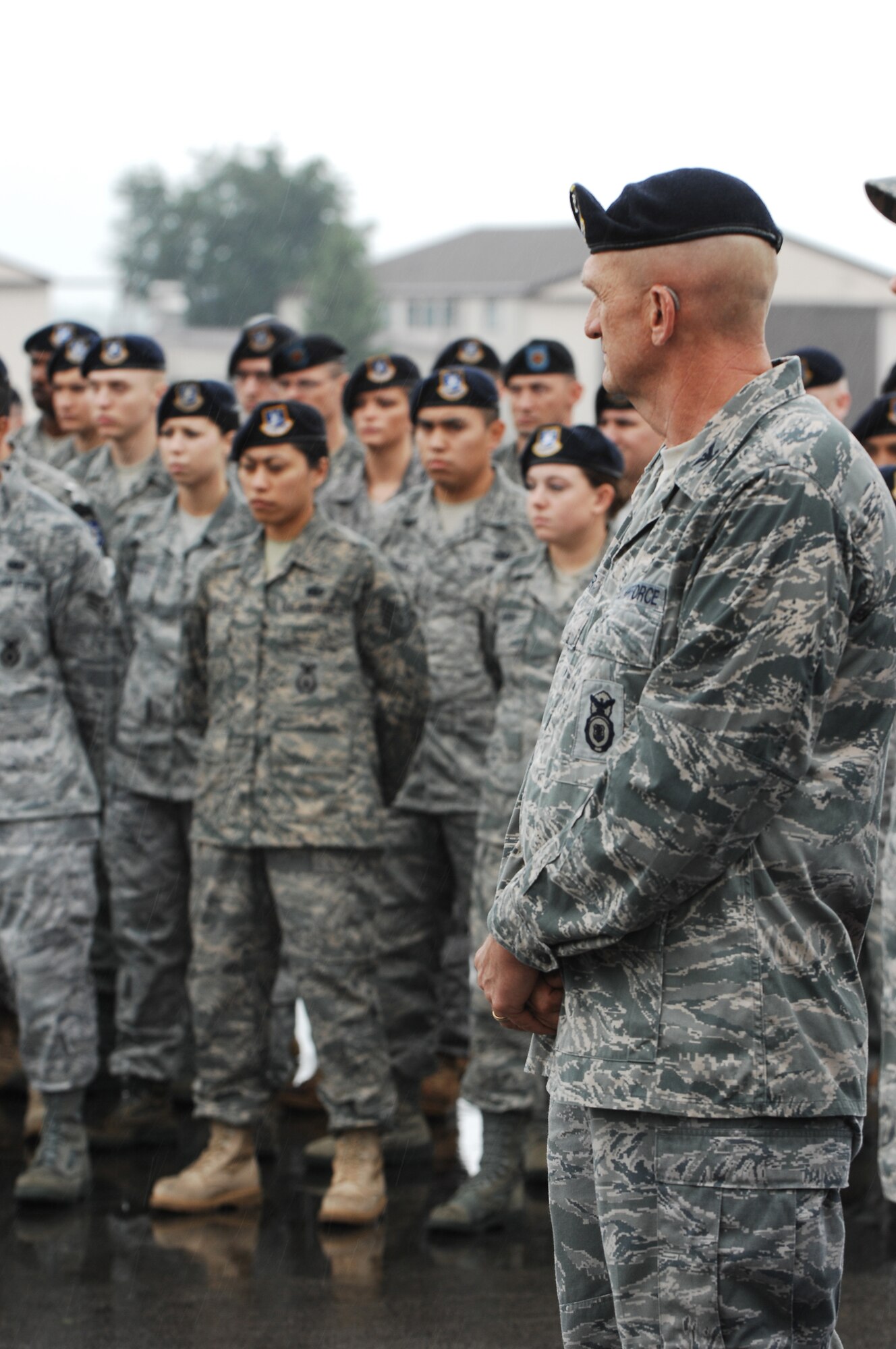 United States Air Force Col. Neil Rader, Chief of Security Forces, takes a moment of silence during a Final Guard Mount Ceremony, May 15, 2009, Ramstein Air Base, Germany. Final Guard Mount is one of many events taking place in celebration of National Police Week, a solemn period each year where every officer reflects on those who have fallen. (U.S. Air Force photo by Senior Airman Amber Bressler)