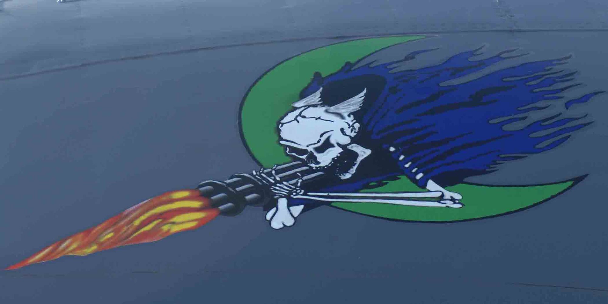 CANNON AIR FORCE BASE, N.M. -- Each of the two AC-130H Spectre gunships assigned to Cannon will sport a unique symbol.  The Spectre has been the symbol of the 16th Special Operations Squadron and the AC-130 gunship since inception in the late 1960s.  The Spectre represents the unit's special operations mission, usually carried out at night, where they attack quickly and precisely and then vanish, much like the phantoms of folklore do. The unit's motto, "Spectre," represents the nickname of the aircraft the squadron has flown since the Vietnam era.  (U.S. Air Force photo/Airman 1st Class James Bell)