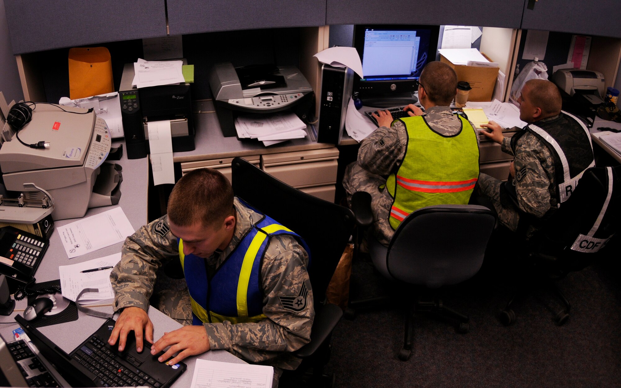 Staff Sgt. Mike Yeager reviews cargo manifestations on his computer during an operational readiness exercise May 19, 2009, Eielson Air Force Base, Alaska. The O.R.E. tests the bases' ability to prepare, enable, and deploy. Sergeant Yeager is assigned to the 354th Logistics Readiness Squadron Vehicle Maintenance Flight. (U.S.  Air Force photo/Airman 1st Class Laura Max)