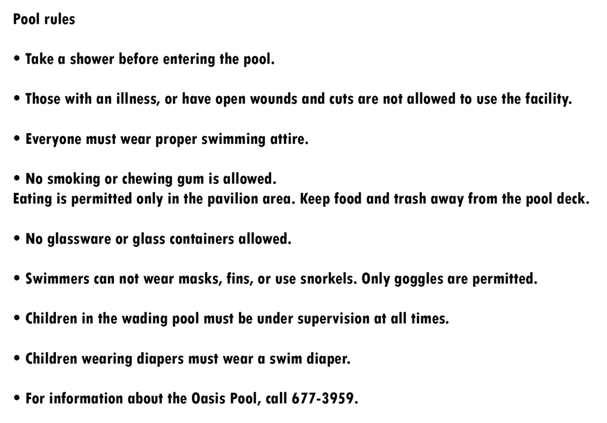 Rules for the Oasis Pool