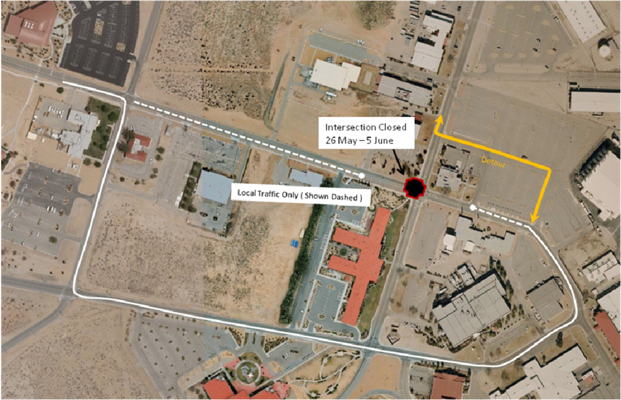 The intersection of Wolfe Avenue and Yeager Boulevard will be fully closed from May 26, 2 p.m., to June 5, 4 p.m., and traffic will be detoured through the parking lot adjacent to the Cactus Café. (Courtesy graphic)