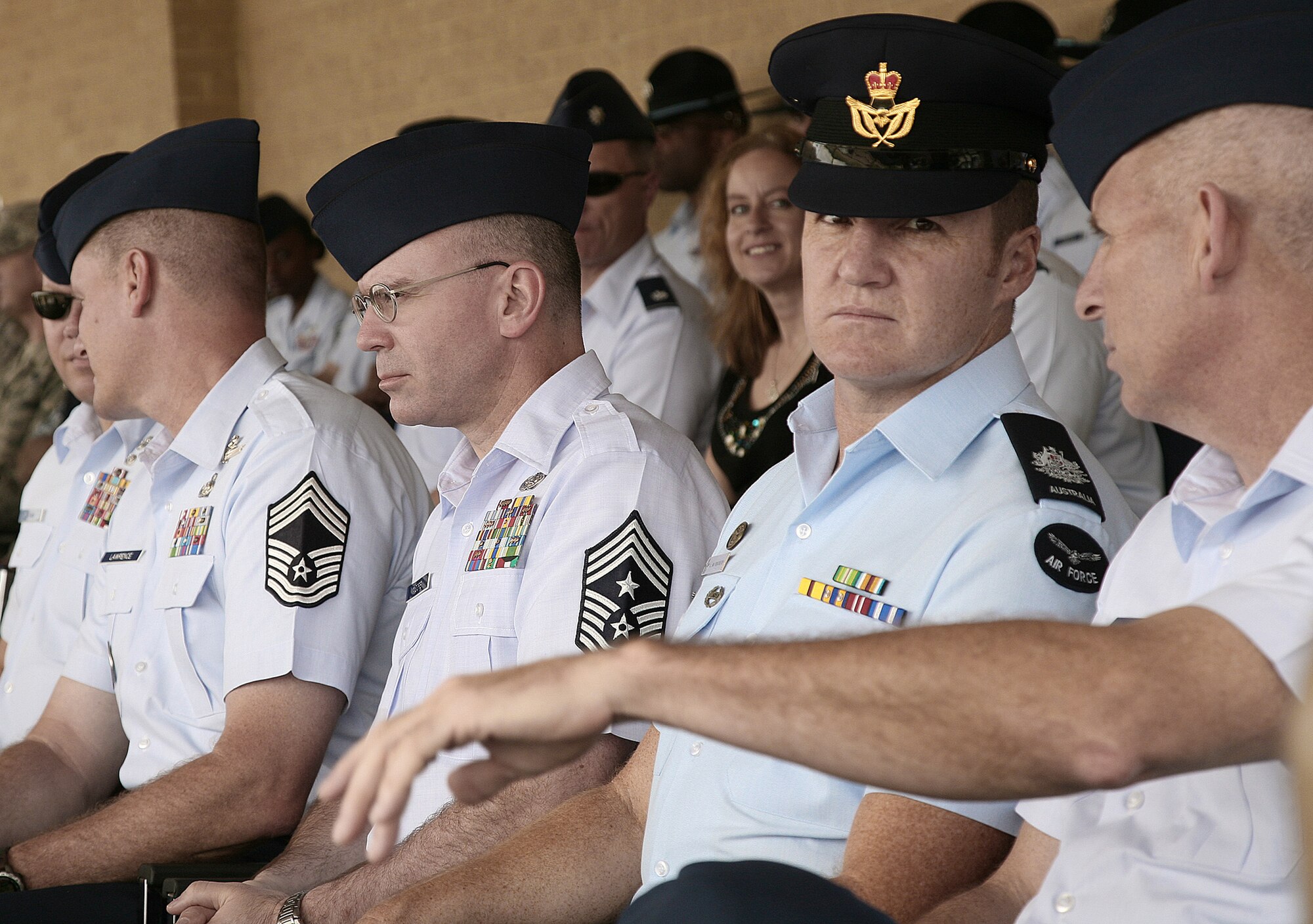 Attendees from the Senior Enlisted Leader Summit view the Air Force Basic Military Training graduation parade May 15 at Lackland Air Force Base, Texas. (U.S. Air Force photo/Robbin Cresswell) 