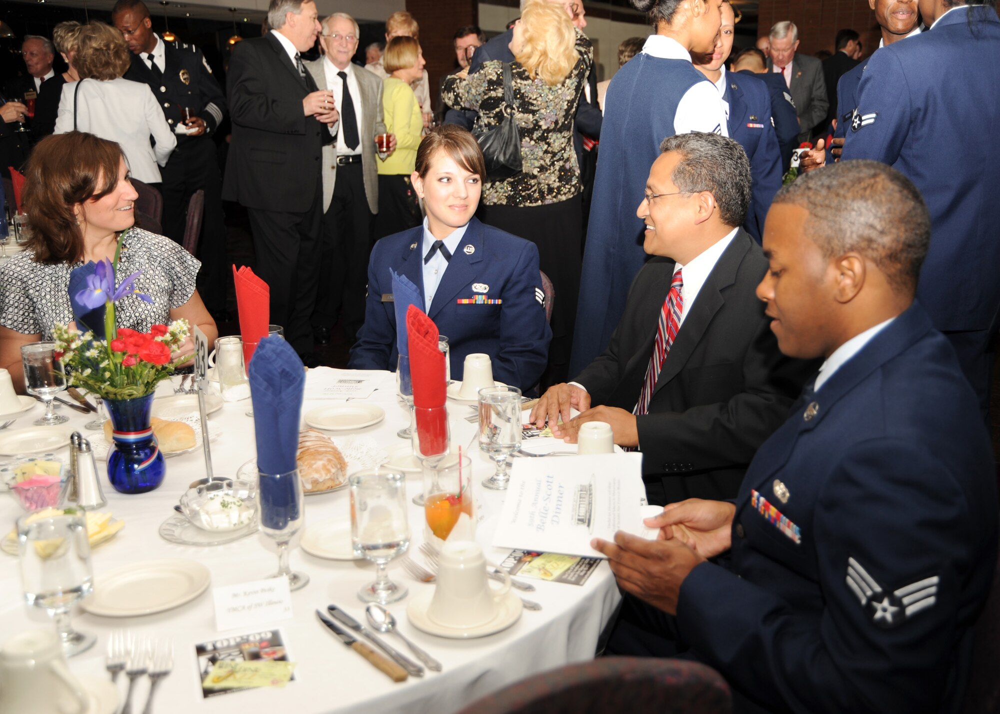 Scott Airmen dine with Belleville civic leaders May 14 at Fischer’s Restaurant in Belleville. (u.S. Air Force photo/Airman 1st Class Tristin English)
