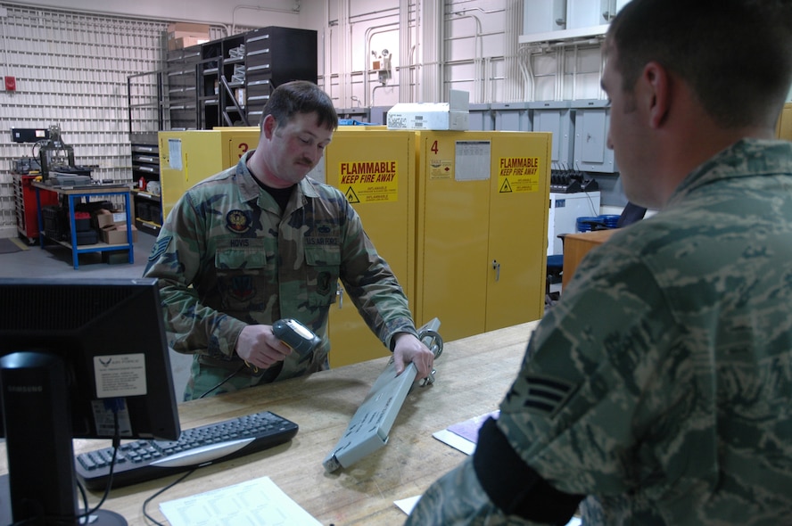 MINOT AIR FORCE BASE, N.D. – Staff Sgt. Joe Hovis, 5th Munitions Squadron, checks out equipment at the Weapons Storage Area during a Nuclear Surety Inspection here May 19. An NSI is designed to evaluate a unit's readiness to execute nuclear operations. Areas to be evaluated during the NSI include operations, maintenance, security, and support activities needed to ensure the wing performs its mission in a safe, secure and reliable manner. This no-notice inspection is expected to conclude May 22. (U.S. Air Force photo by Senior Airman Wesley Wright)