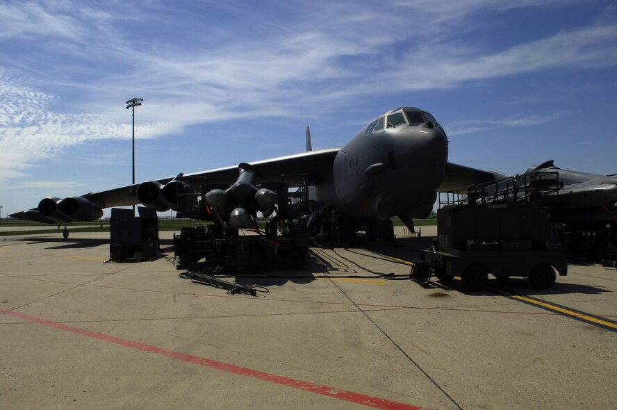 MINOT AIR FORCE BASE, ND -- A B-52H Stratofortress sits ready for action during a generation exercise as part of a Nuclear Surety Inspection May 16. An NSI is designed to evaluate a unit's readiness to execute nuclear operations.  Areas to be evaluated during the NSI include operations, maintenance, security, and support activities needed to ensure the wing performs its mission in a safe, secure and reliable manner.  This no-notice inspection is expected to conclude May 22. (U.S. Air Force photo by Tech. Sgt. Lee Osberry)