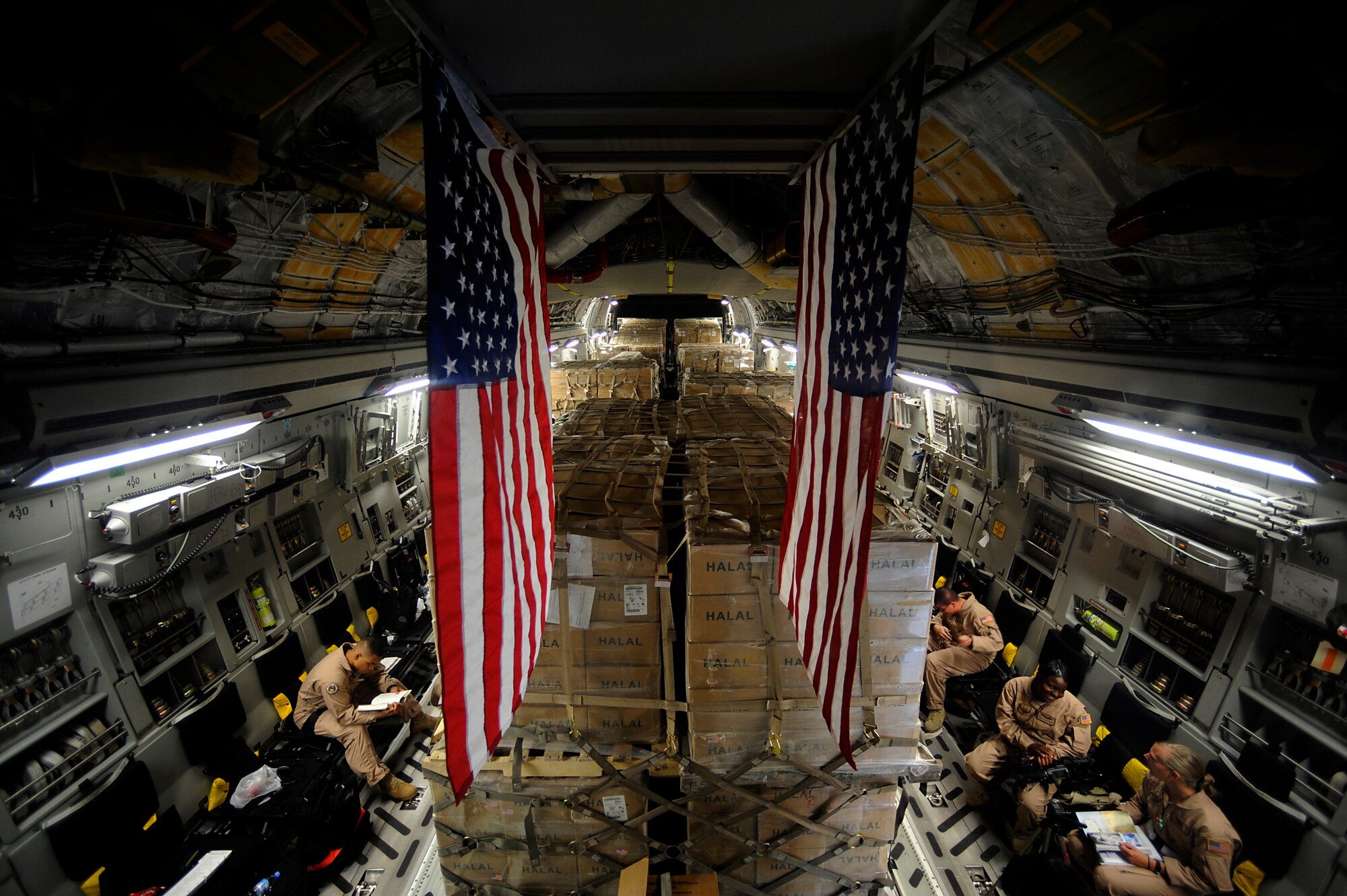 Pallets containing humanitarian relief supplies destined for Pakistan fill the cargo bay of a C-17 Globemaster III May 20, 2009, at an undisclosed location in Southwest Asia. (U.S. Air Force photo by Staff Sgt. Shawn Weismiller)