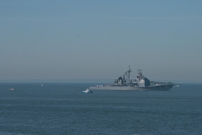 NEW YORK CITY -- Naval ships pass by Fort Hamilton, N.Y., as part of the Parade of Sail, May 20. The Navy and Marine Corps are in New York City from May 20-27 for Fleet Week, a week long display of military equipment and personnel. (Official Marine Corps photo by Sgt. Randall A. Clinton)