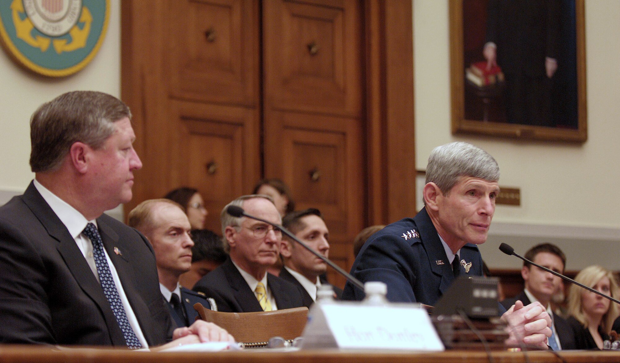 Air Force Chief of Staff Gen. Norton Schwartz (right) testifies with Secretary of the Air Force Michael Donley before the U.S. House Armed Services Committee on the current Air Force posture May 19 in the Rayburn Building in Washington, D.C.  The two Air Force leaders spent most of the week before both the House and Senate. (U.S. Air Force photo/Scott M. Ash) 