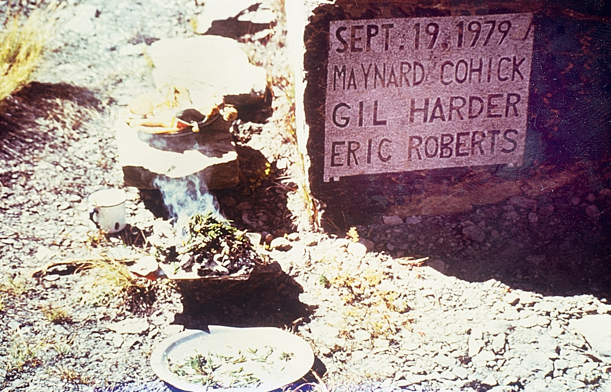 A stone marker in Nepal carved by fellow climber and friend, Pat O?Donnell, memorializes Maynard Cohick, Eric Roberts and Gil Harder, three friends who lost their lives while attempting to scale Mt. Annapurna. Maynard Cohick was the father of Master Sgt. Steve Cohick, an Air Force reservist now with the 442nd Fighter Wing at Whiteman Air Force Base, Mo. (Photo courtesy of Master Sgt. Steve Cohick)