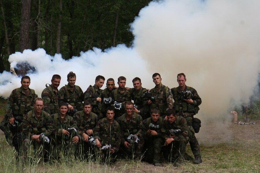 Class 09-003 of the Pope AFB Combat Control School at Camp Mackall, Fort Bragg, on May 13, 2009. (U.S. Air Force Photo by Tech. Sgt. Todd Wivell)