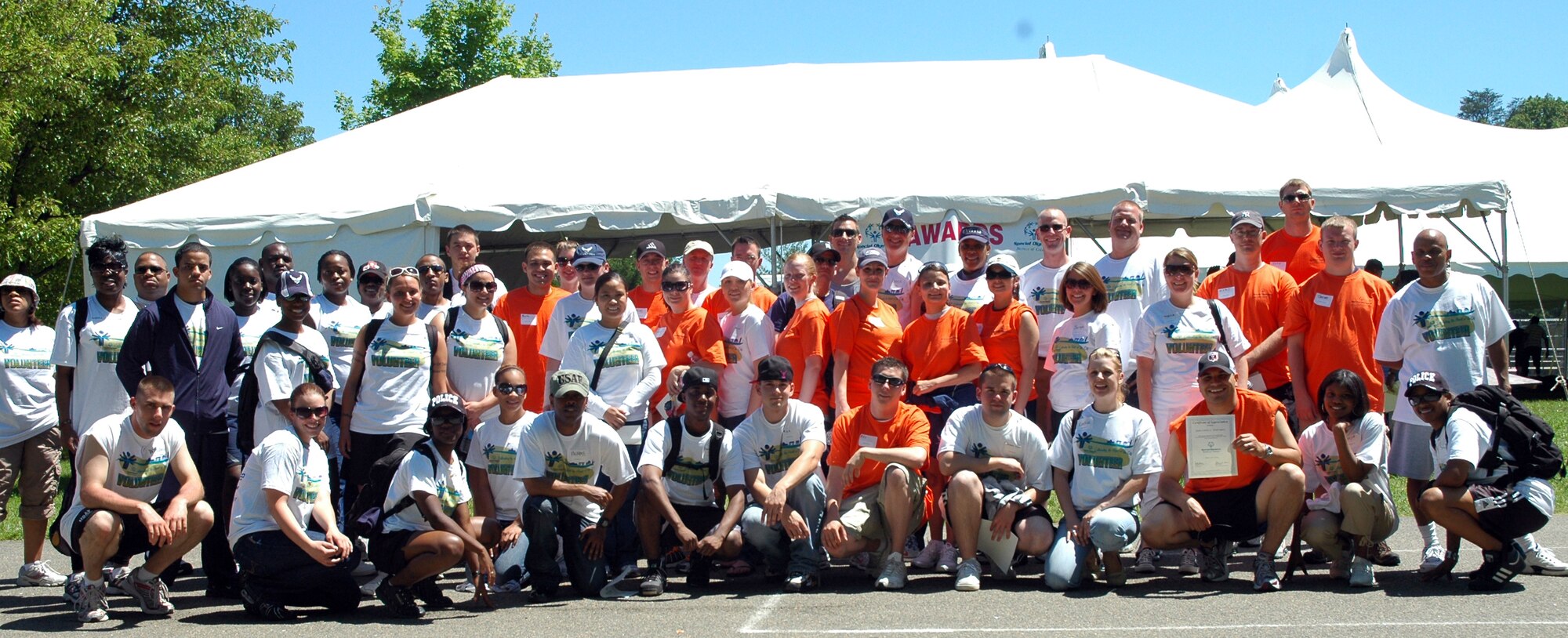 Volunteers from the Air Force District of Washington poses for a photo May 20 at the 2009 Special Olympics D.C. Summer Games at the Catholic University of America in Washington, D.C. (U.S. Air Force photo by Senior Airman R. Michael Longoria)