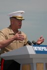 NEW YORK - Assistant commandant of the Marine Corps, Gen. James F. Amos, speaks to attendees of the wreath laying ceremony honoring Marines and Sailors who gave the ultimate sacrifice for their country at the USS Intrepid May 22. (Official Marine Corps photo by Sgt. Steve Cushman)