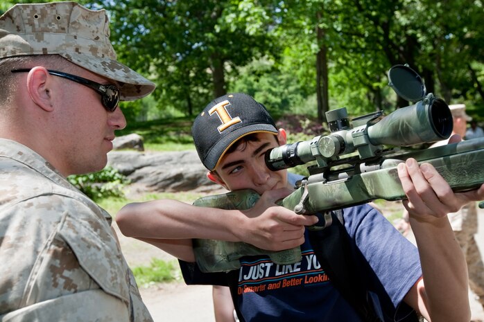 Demonstrations of weapons were given through the day during Marine Day in Central Park May 21. This event was just one of many the Marines of 24th Marine Expeditionary Unit and Special Purpose Marine Air Ground Task Force - New York will participate in during Fleet Week. (Official Marine Corps photo by: Cpl. Patrick Fleischman)