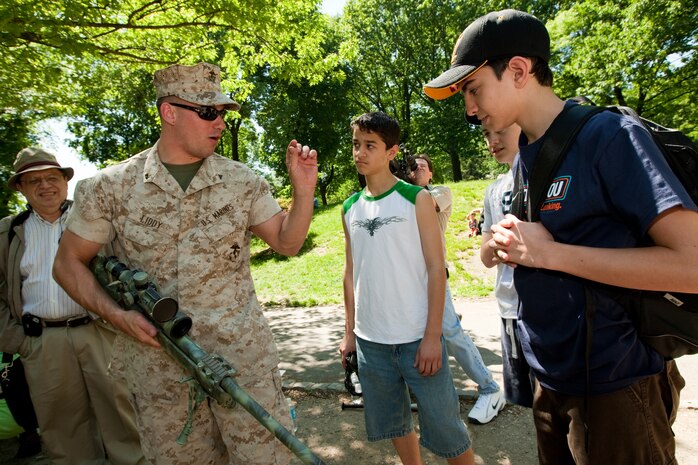 Demonstrations of weapons were given through the day during Marine Day in Central Park May 21. This event was just one of many the Marines of 24th Marine Expeditionary Unit and Special Purpose Marine Air Ground Task Force - New York will participate in during Fleet Week. (Official Marine Corps photo by: Cpl. Patrick Fleischman)